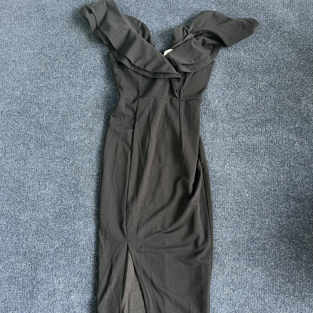 Hello Molly Dress Womens XS Black Off Shoulder Ruffle Bodycon Midi‎ Formal Party